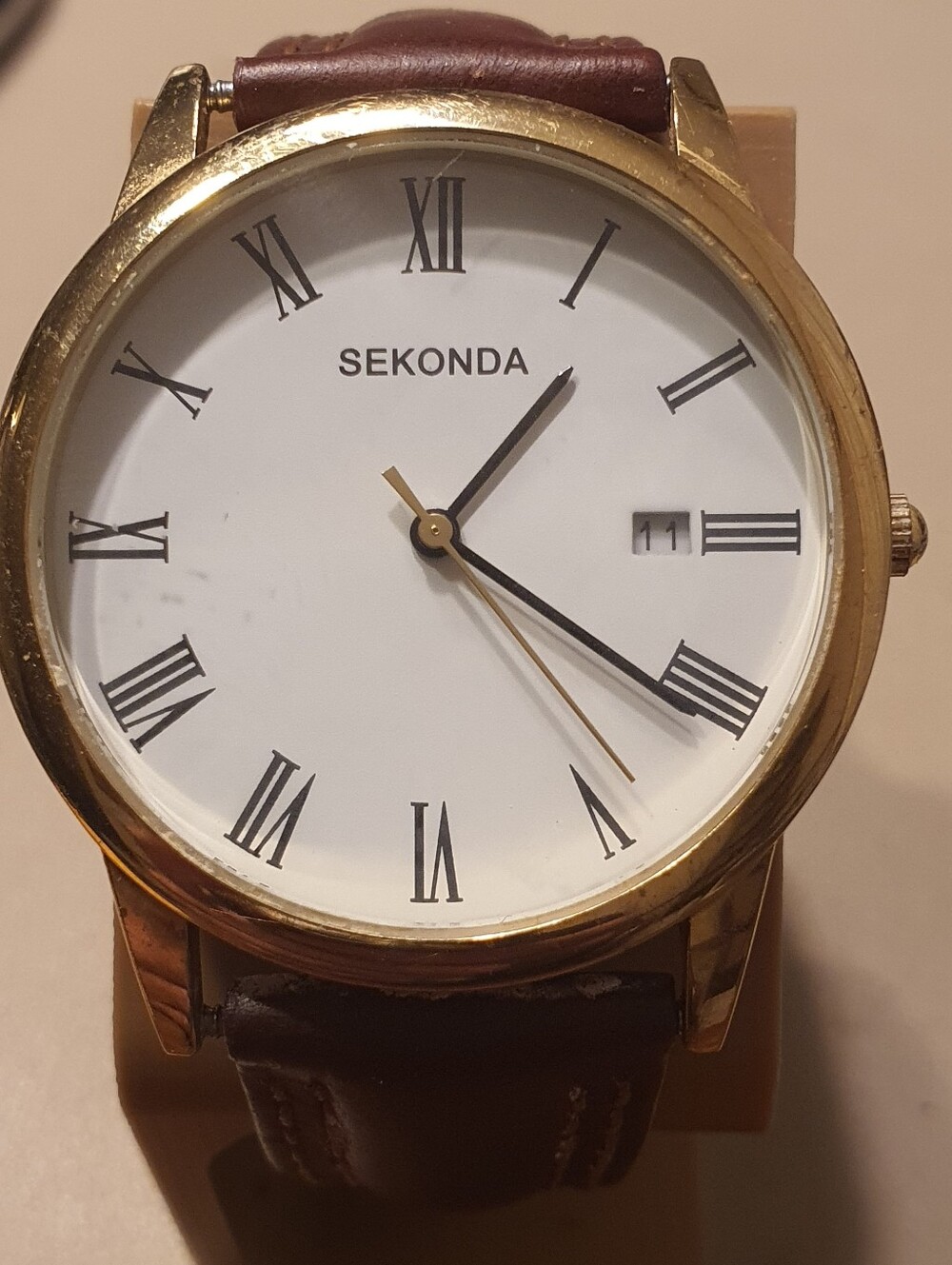 10/$20 Sekonda Goldtone White Leather Roman Numerals Men's Watch w/Date